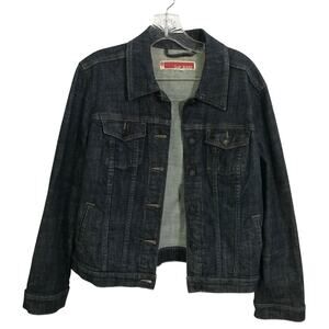 Vintage GAP JEANS Red Tag Denim Jacket 90s Dark Wash Y2K Trucker Jacket Large
